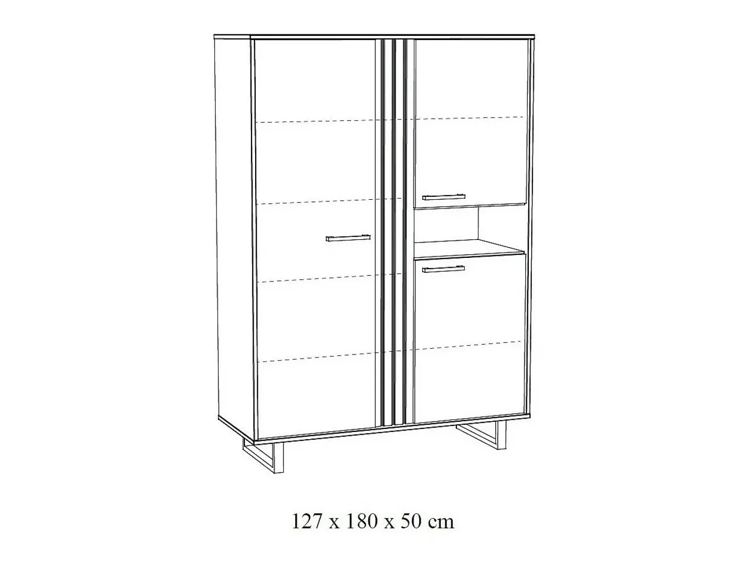 Mueble de almacenamiento XL LOFT – 3 puertas y 1 nicho – Negro y roble claro – Patas de metal – L127 x H180 x P50 cm