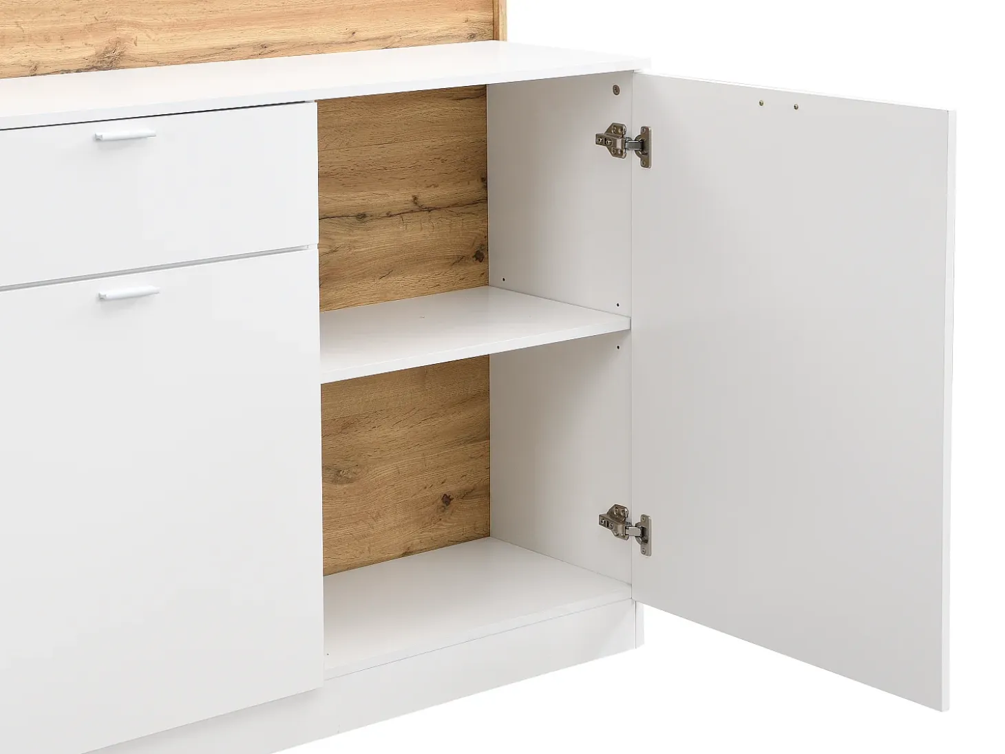 Mueble de bar con 2 puertas y 1 cajón de MDF - Blanco y Natural - LAMONIA