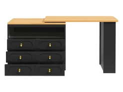Mueble de bar de cocina extensible - y rotación 360° - 203x39x90 cm - 6 cajones - con estantes laterales - Negro