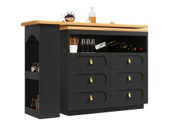 Mueble de bar de cocina extensible - y rotación 360° - 203x39x90 cm - 6 cajones - con estantes laterales - Negro