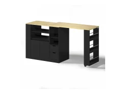 Mueble de bar de cocina extensible y giratorio - 115x50x92cm - con 2 cajones y 2 puertas - con estantes laterales - Negro
