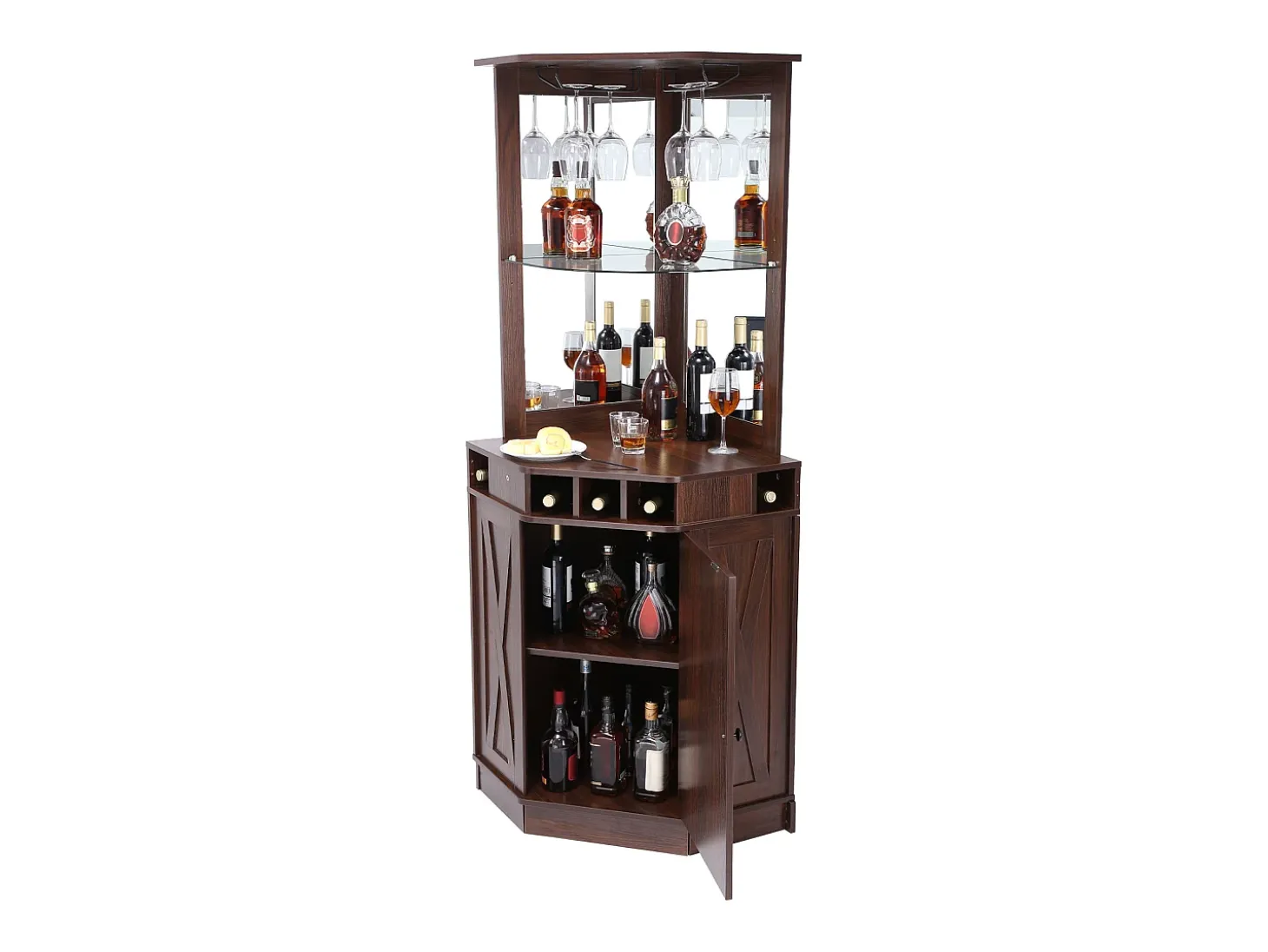 Mueble de Bar Industrial SucceBuy, con Soporte para Copas de Licor y Vasos, Mueble de Bar para Café de Madera Rústica Independiente para Salón, Bar Doméstico