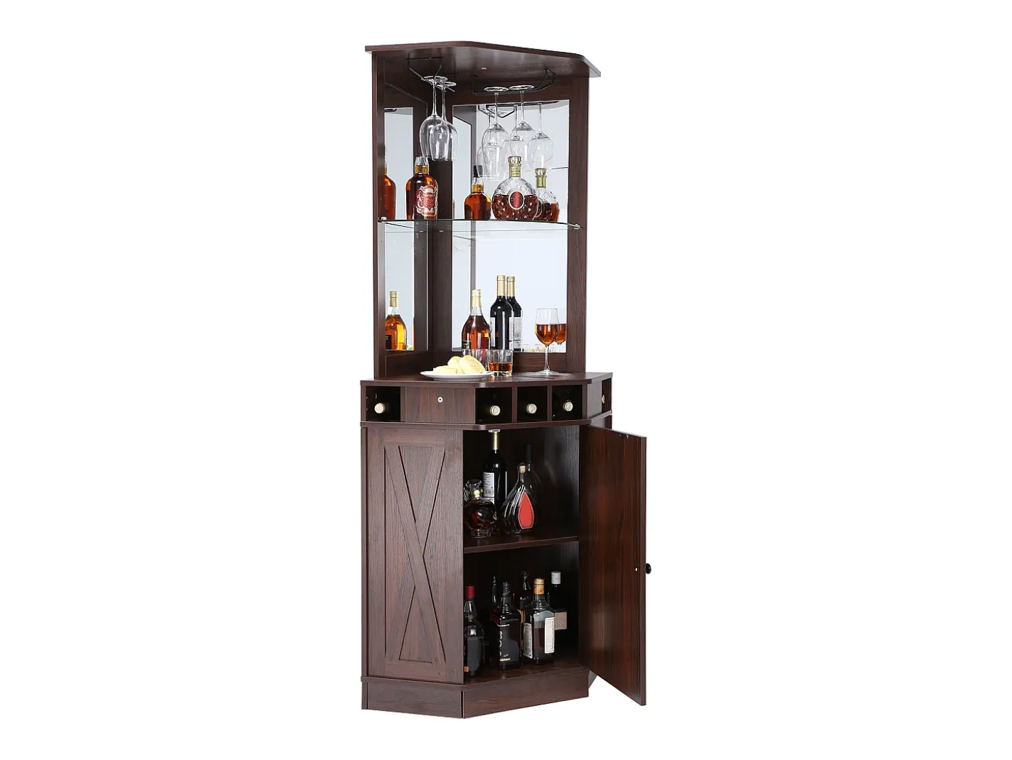 Mueble de Bar Industrial SucceBuy, con Soporte para Copas de Licor y Vasos, Mueble de Bar para Café de Madera Rústica Independiente para Salón, Bar Doméstico