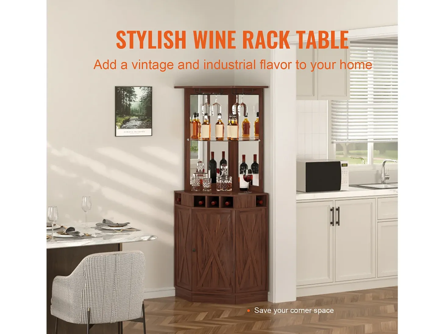 Mueble de Bar Industrial SucceBuy, con Soporte para Copas de Licor y Vasos, Mueble de Bar para Café de Madera Rústica Independiente para Salón, Bar Doméstico