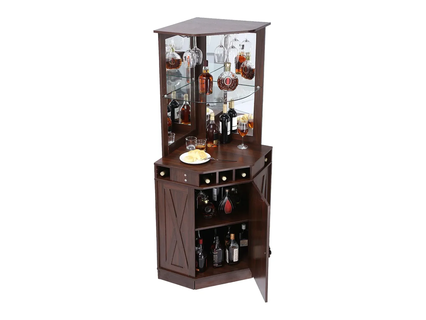 Mueble de Bar Industrial SucceBuy, con Soporte para Copas de Licor y Vasos, Mueble de Bar para Café de Madera Rústica Independiente para Salón, Bar Doméstico