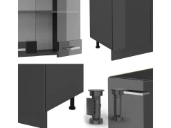 Mueble de cocina antracita brillo intenso/antracita 300x46x81.6 r-line