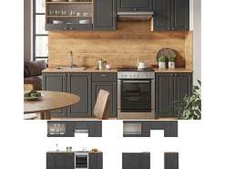 Mueble de cocina antracita casa de campo/roble kraft dorado 240x46x81.6 fame-line