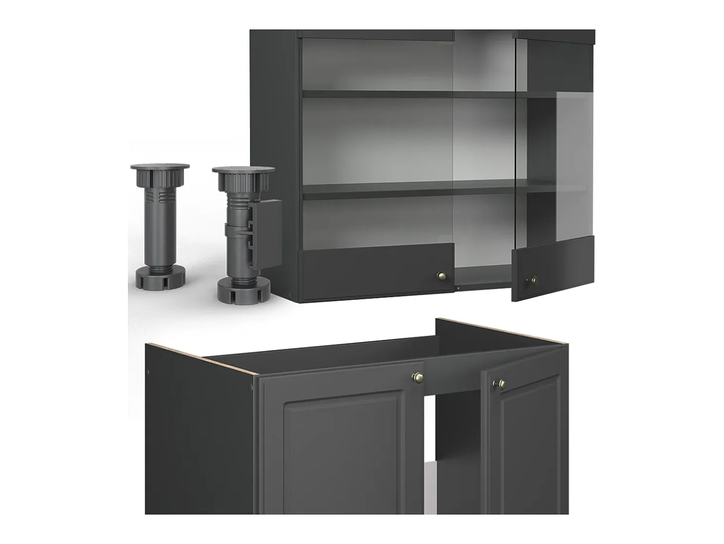 Mueble de cocina antracita-oro landhaus 240x60x81.6 fame-line
