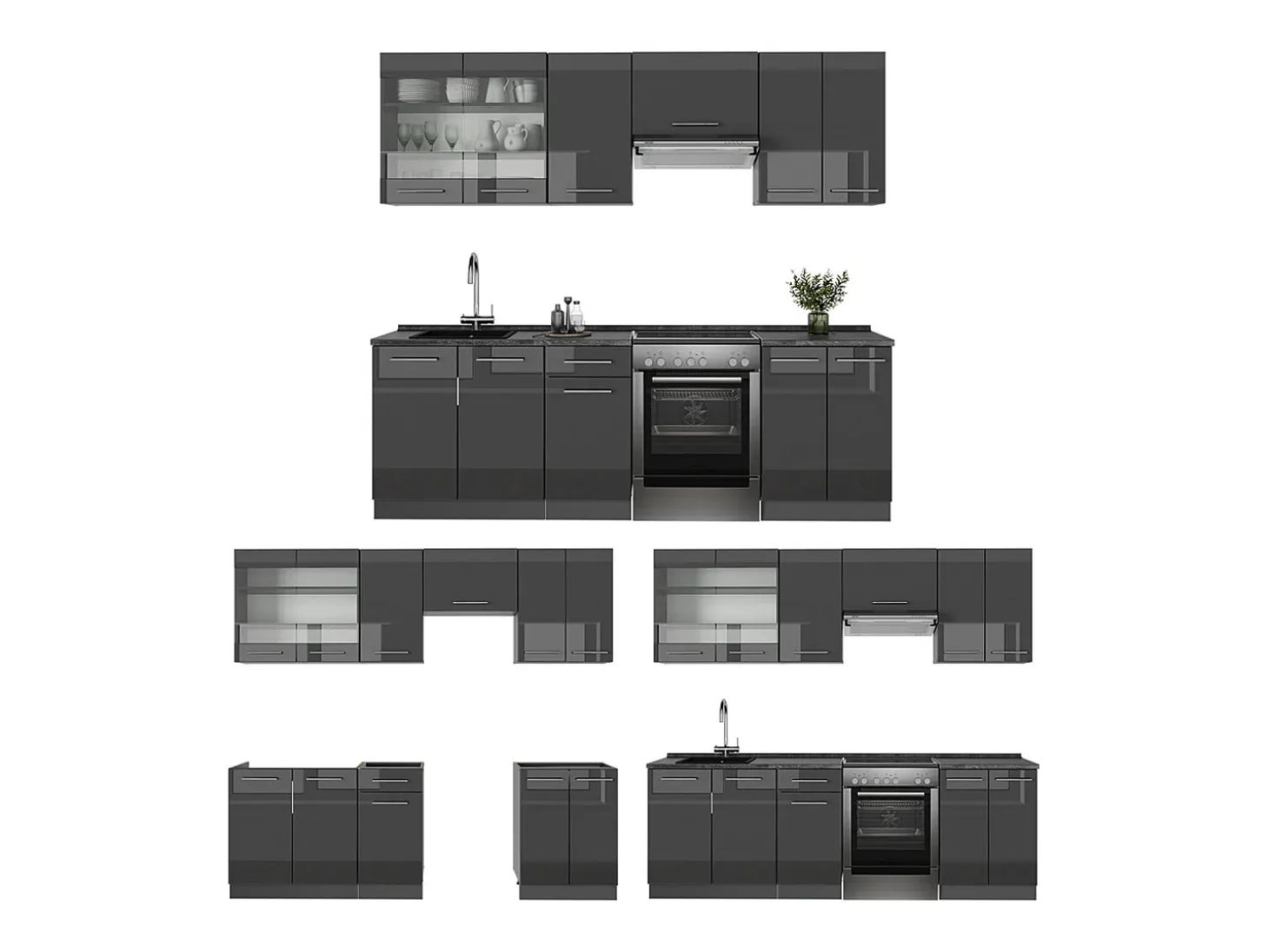Mueble de cocina antracita alto brillo 240x46x81.6 fame-line