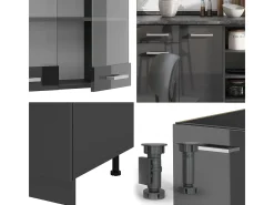 Mueble de cocina antracita brillo intenso/antracita 240x46x81.6 r-line