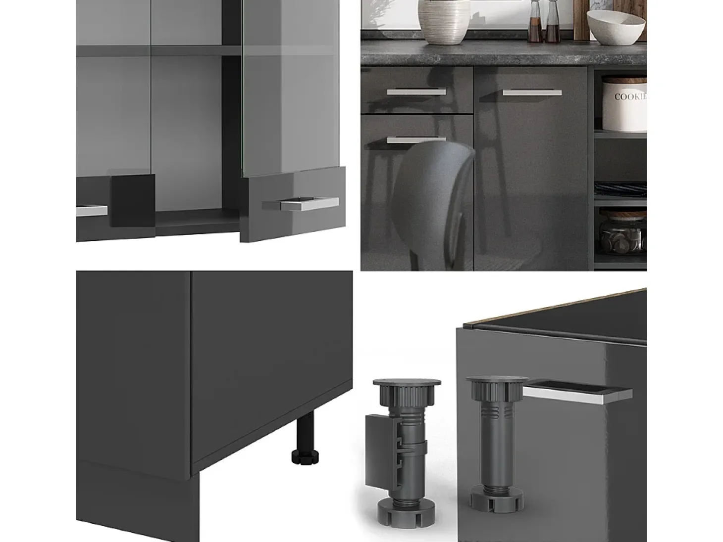 Mueble de cocina antracita brillo intenso/antracita 240x46x81.6 r-line