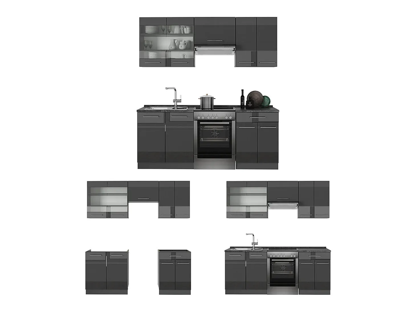 Mueble de cocina antracita alto brillo 200x60x81.6 fame-line