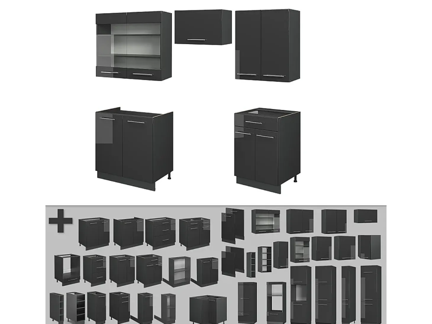 Mueble de cocina antracita alto brillo 200x60x81.6 fame-line