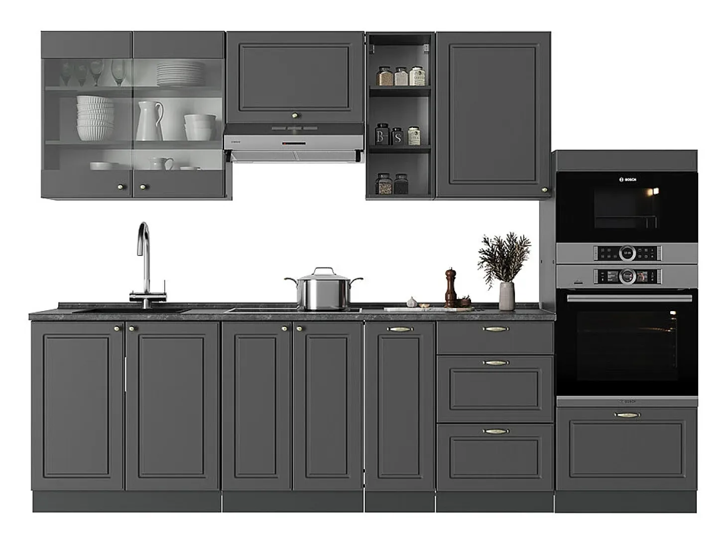 Mueble de cocina antracita-oro landhaus 280x60x81.6 fame-line