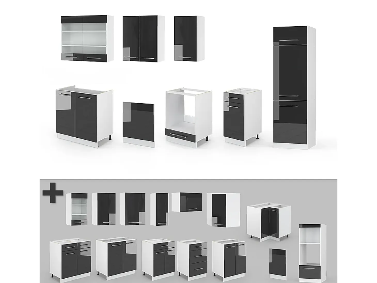 Mueble de cocina antracita brillo intenso/blanco 300x60x81.6 fame-line