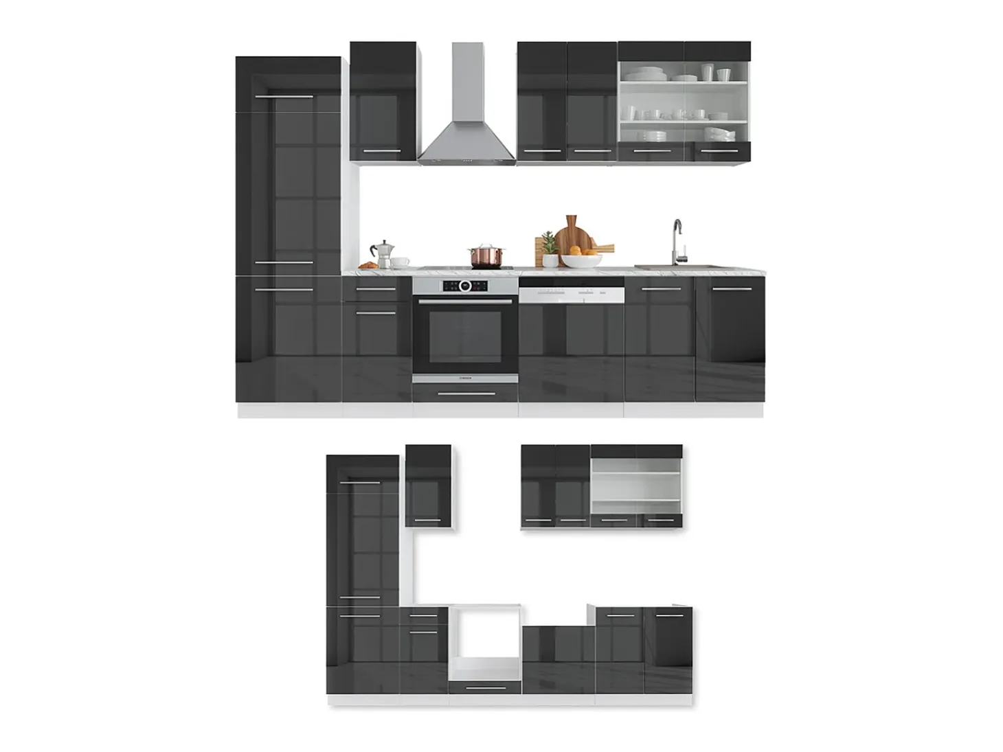 Mueble de cocina antracita brillo intenso/blanco 300x60x81.6 fame-line