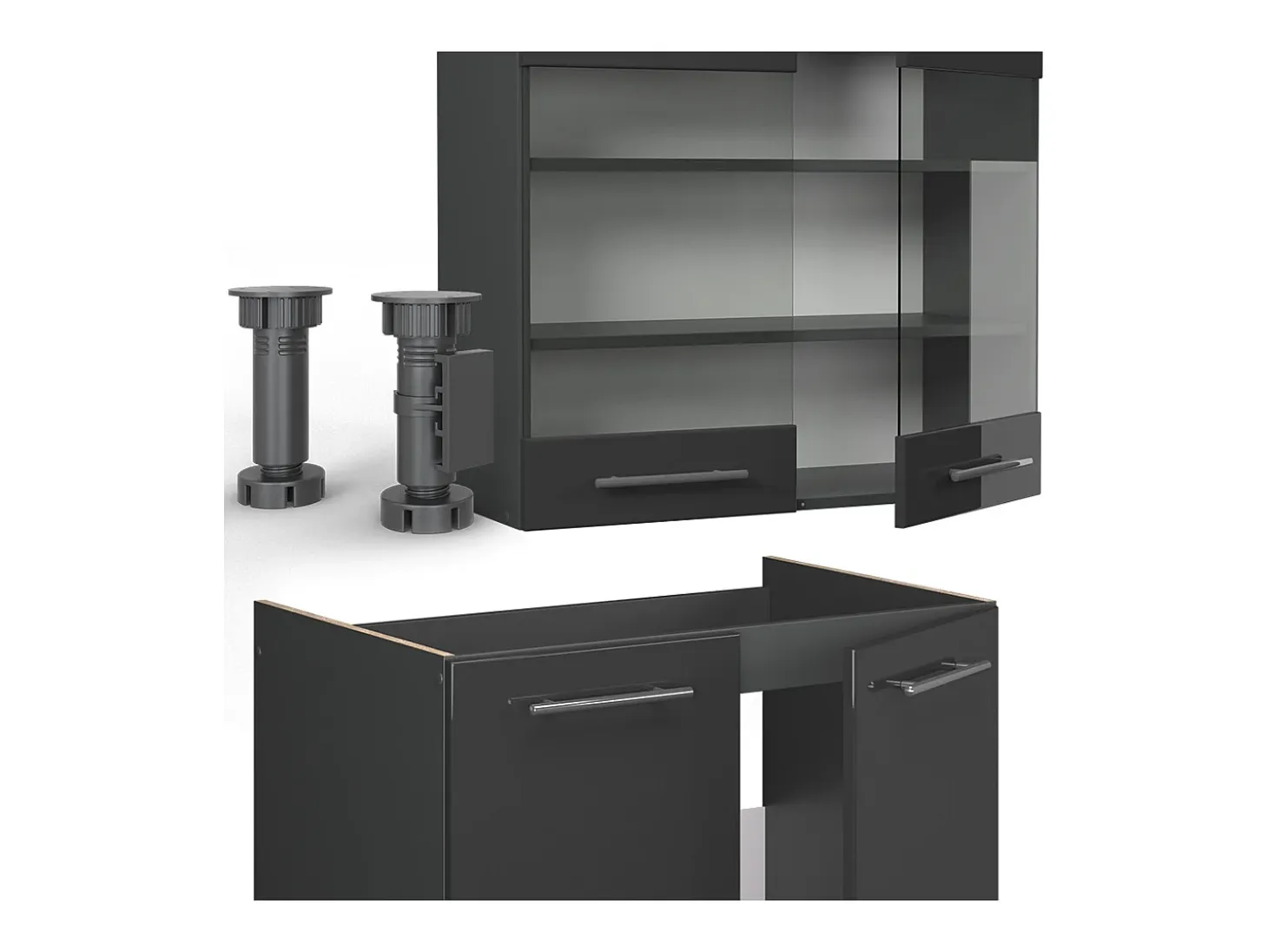 Mueble de cocina antracita alto brillo 200x46x81.6 fame-line