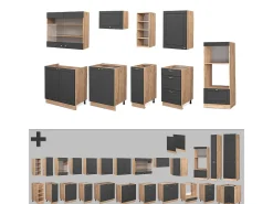 Mueble de cocina antracita casa de campo/roble kraft dorado 280x46x81.6 fame-line