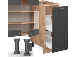 Mueble de cocina antracita casa de campo/roble kraft dorado 280x46x81.6 fame-line