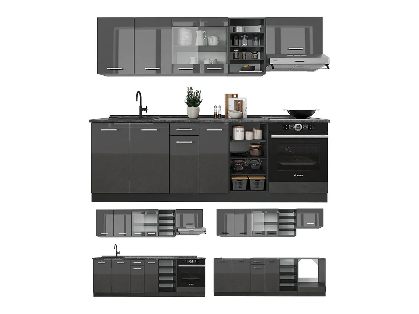 Mueble de cocina antracita brillo intenso/antracita 240x60x81.6 r-line