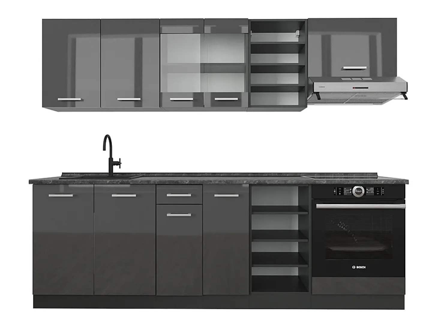 Mueble de cocina antracita brillo intenso/antracita 240x60x81.6 r-line