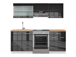 Mueble de cocina antracita brillo intenso/blanco 200x60x81.6 fame-line