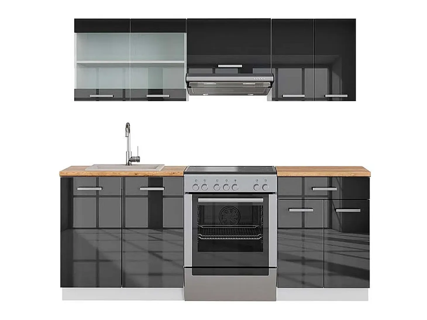 Mueble de cocina antracita brillo intenso/blanco 200x60x81.6 fame-line