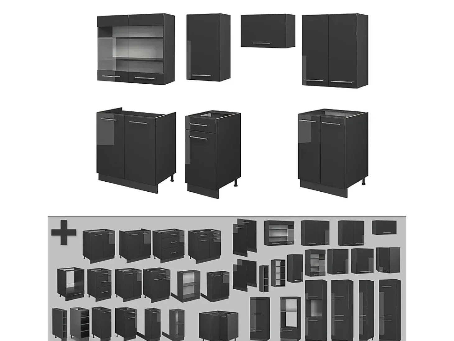 Mueble de cocina antracita alto brillo 240x60x81.6 fame-line