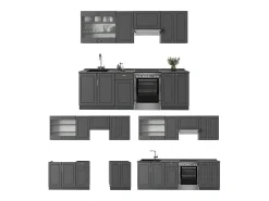 Mueble de cocina antracita-oro landhaus 240x60x81.6 fame-line