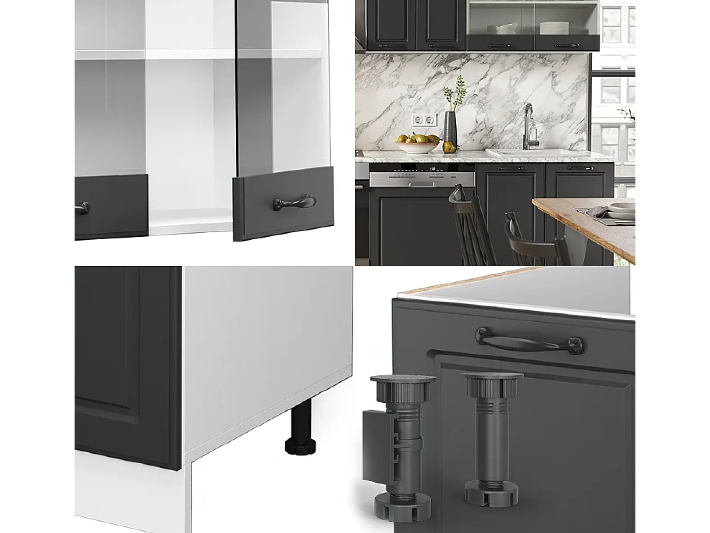 Mueble de cocina antracita casa de campo/blanco 300x60x81.6 r-line