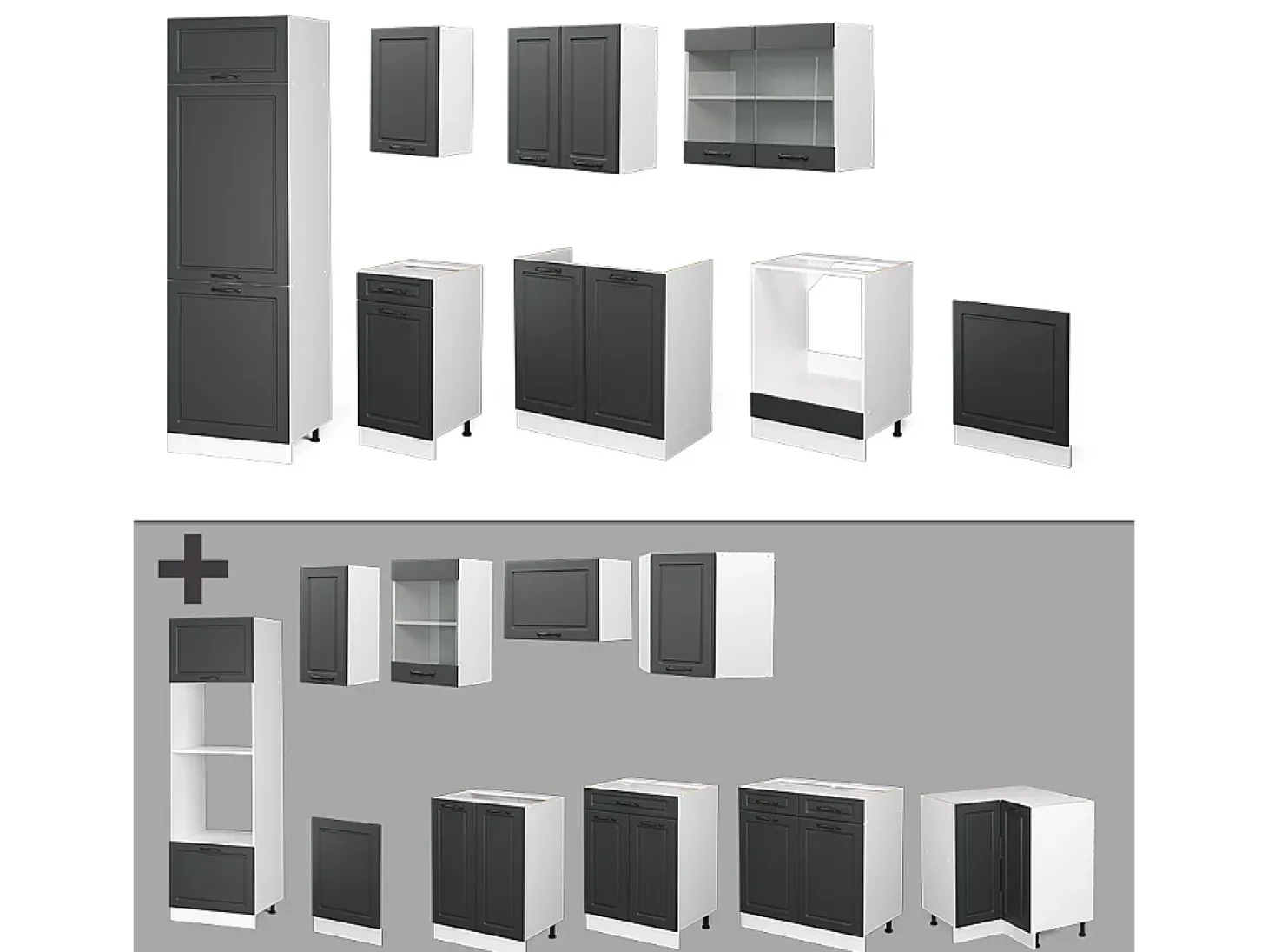 Mueble de cocina antracita casa de campo/blanco 300x60x81.6 r-line