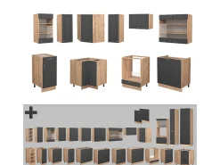 Mueble de cocina antracita casa de campo/roble kraft dorado 200x60x81.6 fame-line
