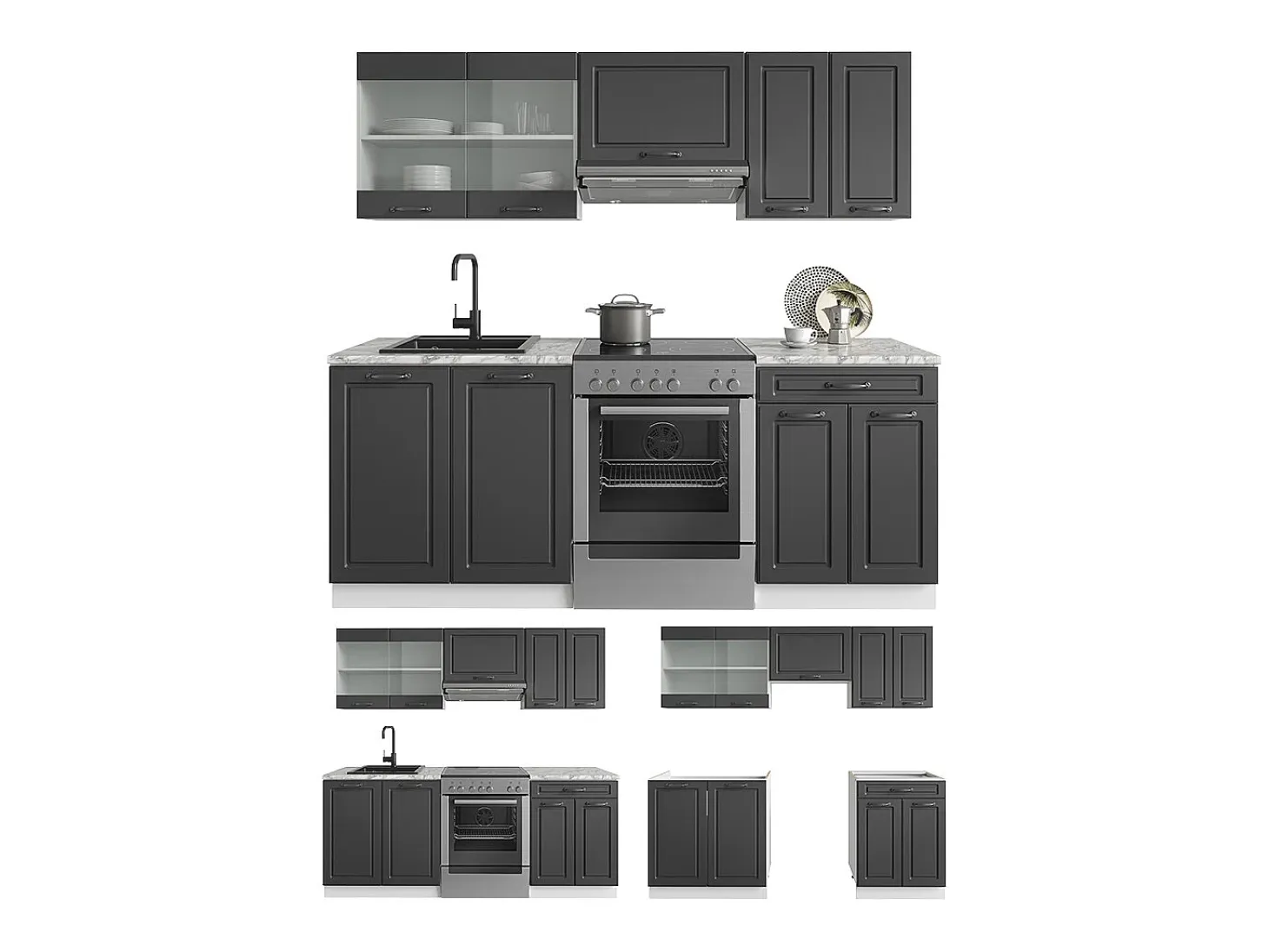 Mueble de cocina antracita casa de campo/blanco 200x46x81.6 r-line