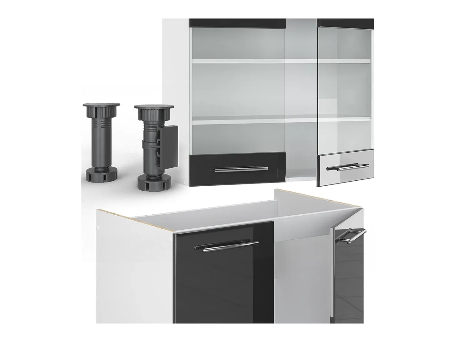 Mueble de cocina antracita brillo intenso/blanco 240x60x81.6 fame-line
