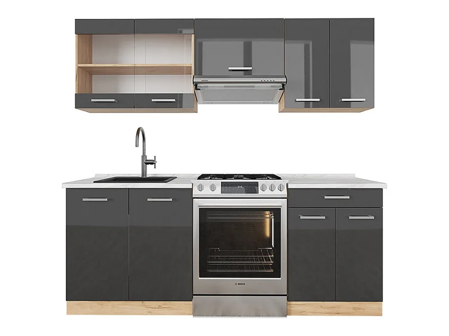 Mueble de cocina antracita brillo intenso/roble dorado eléctrico 200x60x81.6 r-line