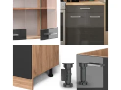 Mueble de cocina antracita brillo intenso/roble dorado eléctrico 200x60x81.6 r-line