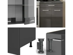 Mueble de cocina antracita brillo intenso/antracita 200x60x81.6 r-line