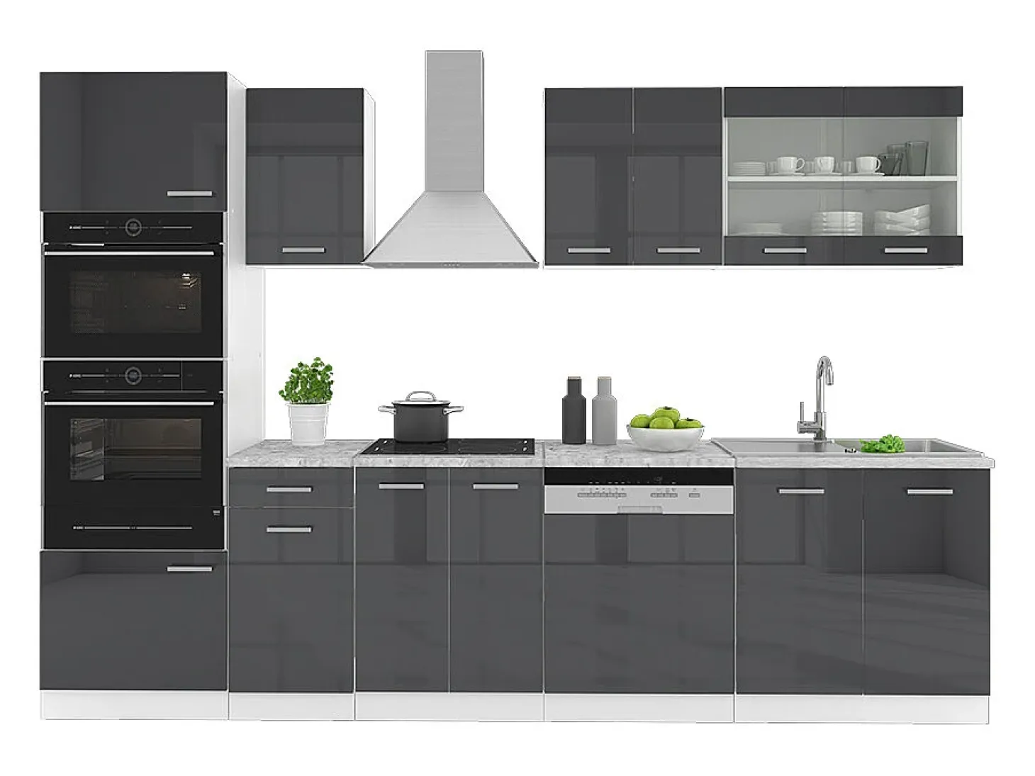 Mueble de cocina antracita brillo intenso/blanco 300x60x81.6 r-line