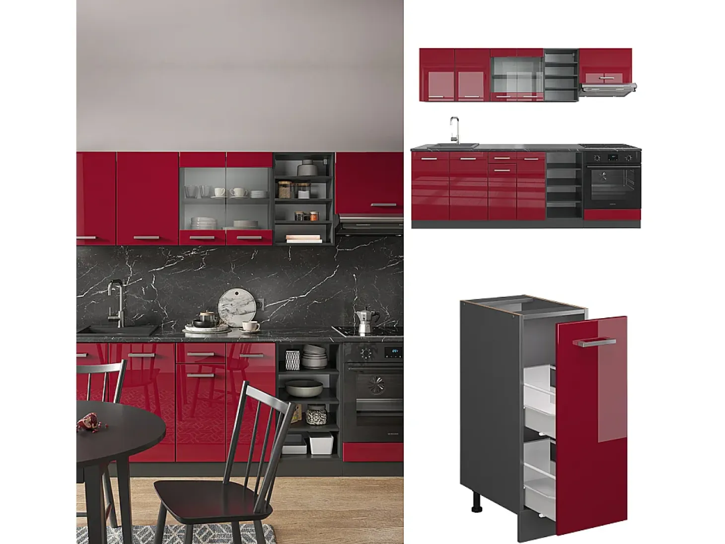 Mueble de cocina antracita casa de campo/blanco 240x60x81.6 r-line