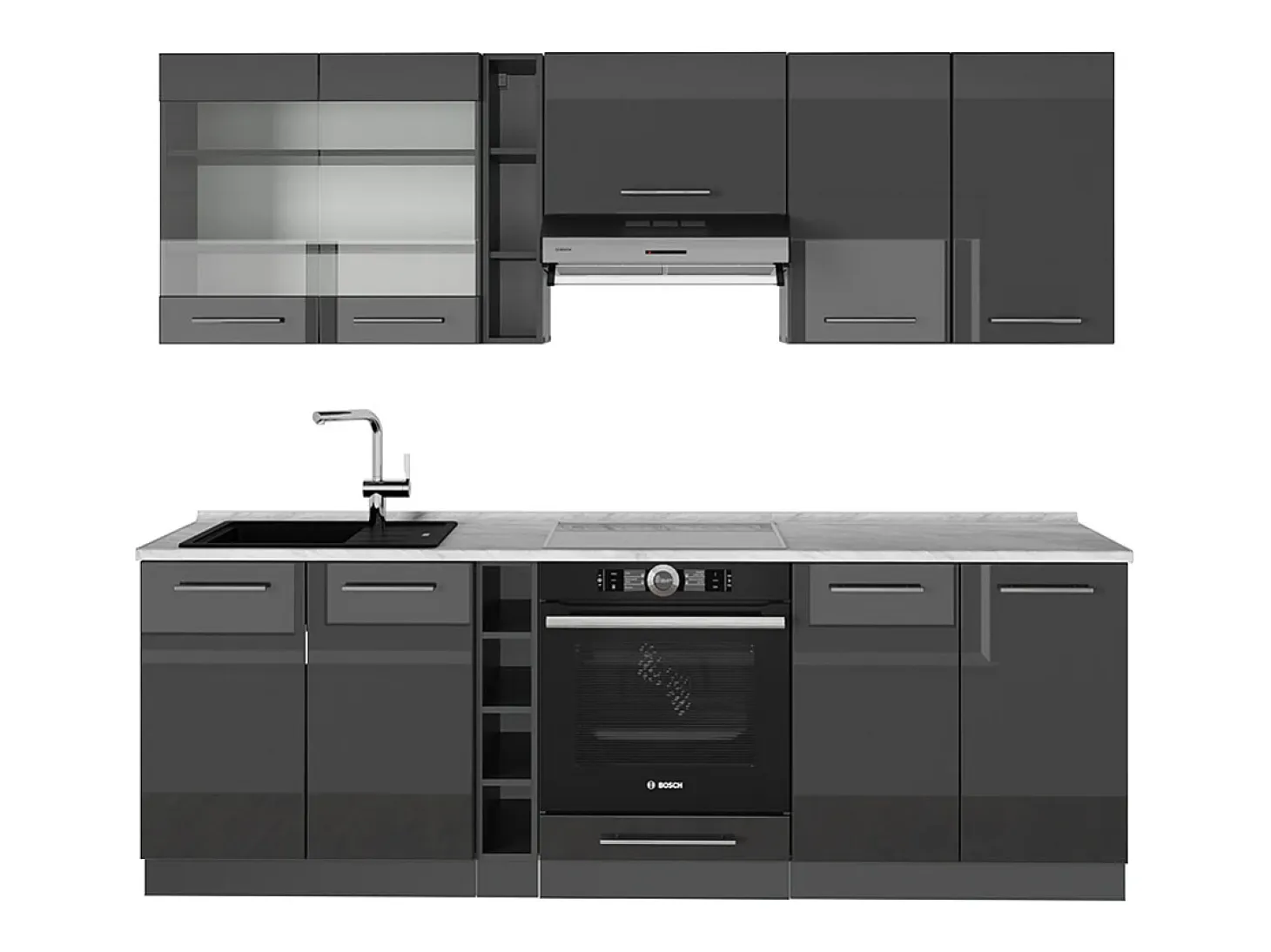 Mueble de cocina antracita alto brillo 235x60x81.6 fame-line
