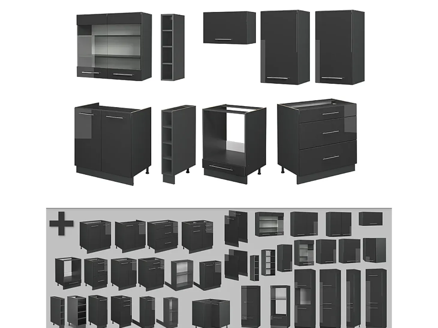 Mueble de cocina antracita alto brillo 235x60x81.6 fame-line