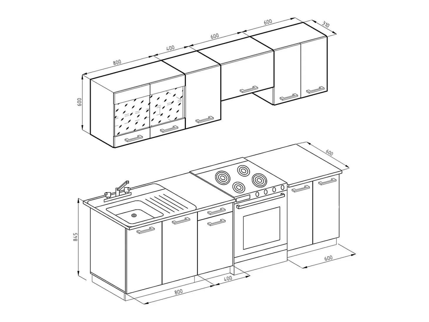 Mueble de cocina antracita brillo intenso/blanco 240x60x81.6 raul