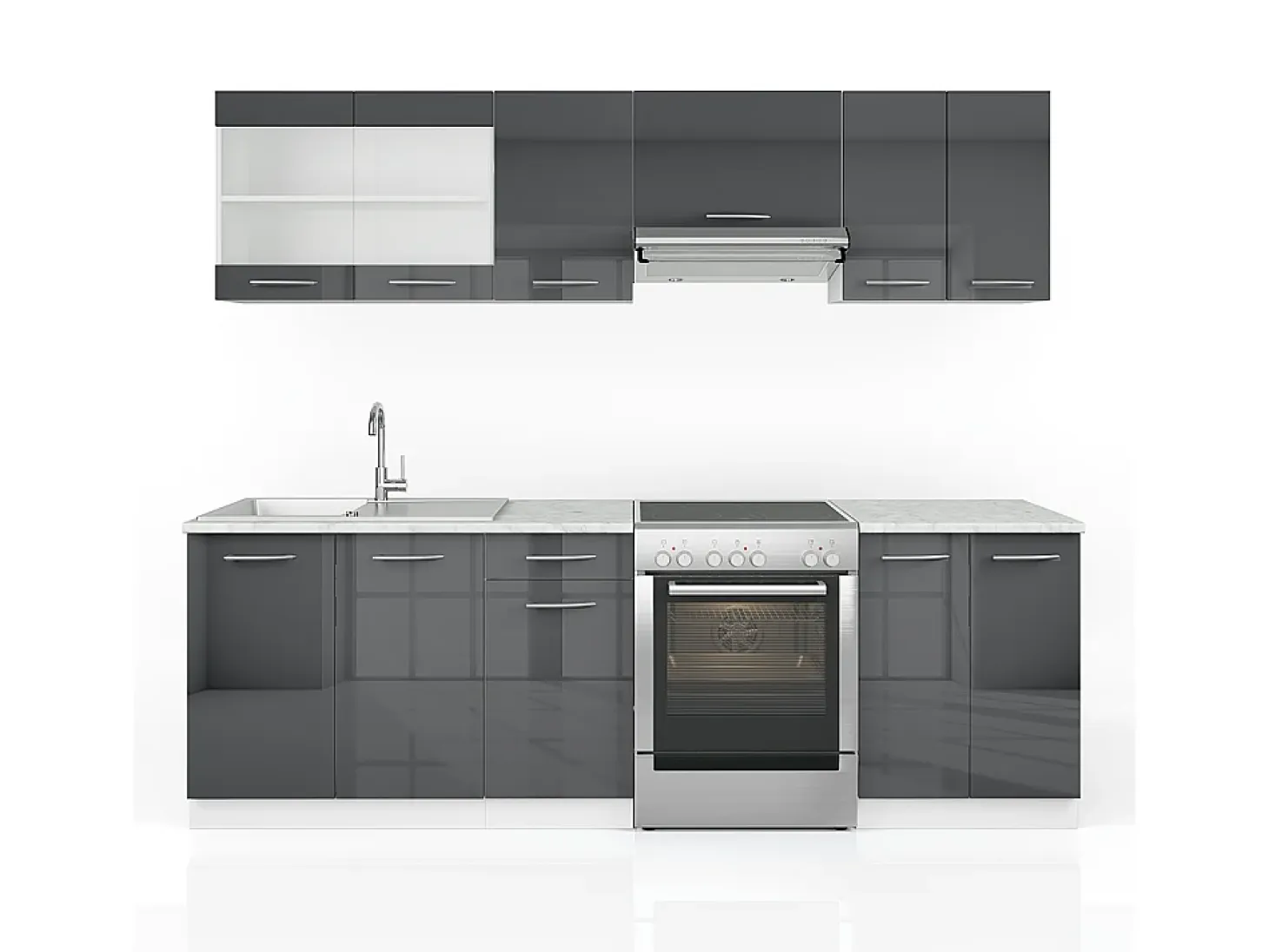 Mueble de cocina antracita brillo intenso/blanco 240x60x81.6 raul