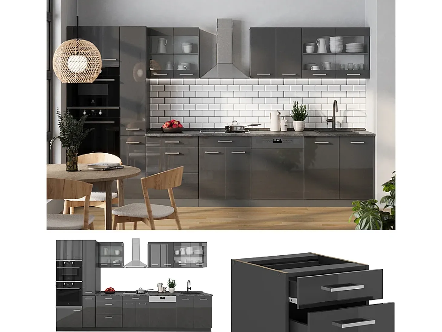 Mueble de cocina antracita brillo intenso/antracita 350x46x81.6 r-line