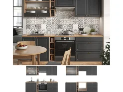 Mueble de cocina antracita casa de campo/roble kraft dorado 235x60x81.6 fame-line