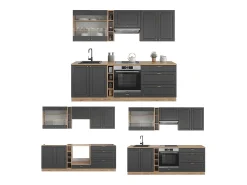 Mueble de cocina antracita casa de campo/roble kraft dorado 235x60x81.6 fame-line