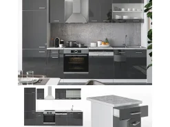 Mueble de cocina antracita brillo intenso/blanco 300x60x81.6 r-line