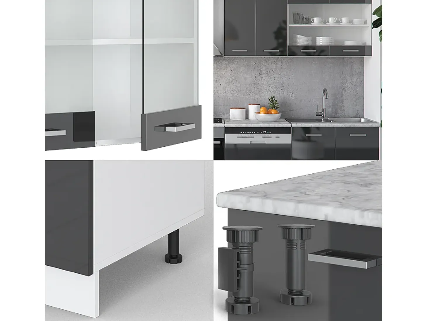 Mueble de cocina antracita brillo intenso/blanco 300x60x81.6 r-line