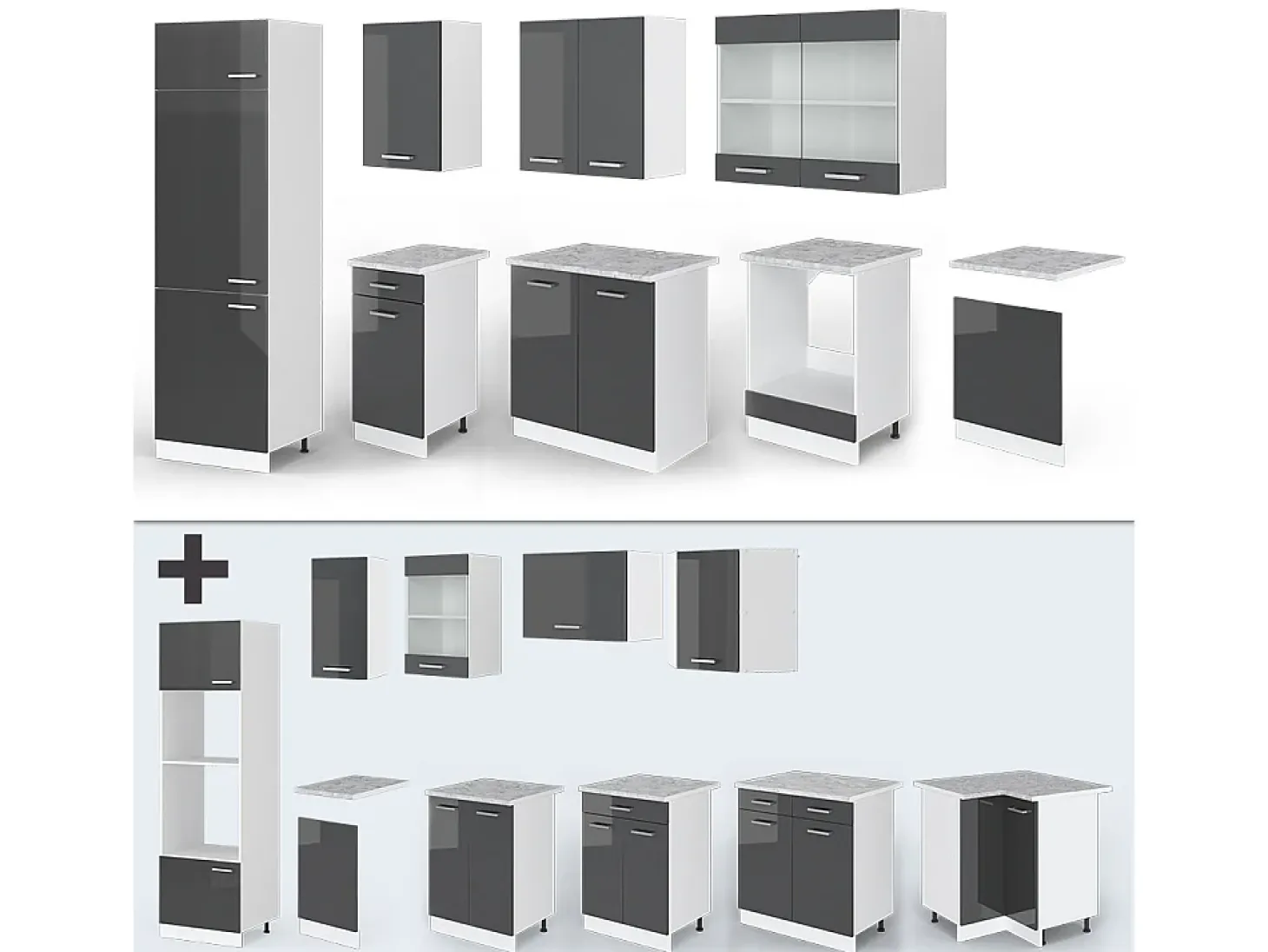 Mueble de cocina antracita brillo intenso/blanco 300x60x81.6 r-line