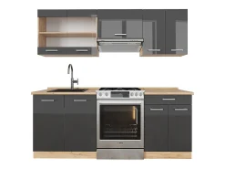 Mueble de cocina antracita brillo intenso/roble dorado eléctrico 200x46x81.6 r-line